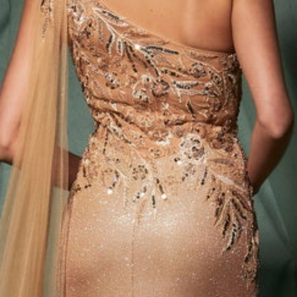 COPY - Gold one shoulder formal evening bridesmaid mother of the bride dress - Picture 5 of 7